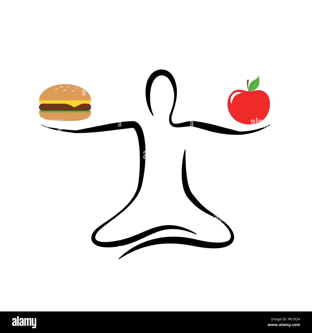 Gesunde und ungesunde fast food Yoga pose Vektor-illustration EPS 10. Stock Vektor