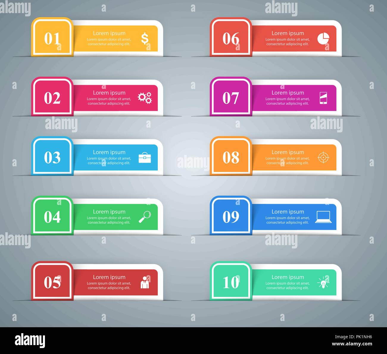 Zehn Unternehmen Infografik, Marketing Symbol. Stock Vektor