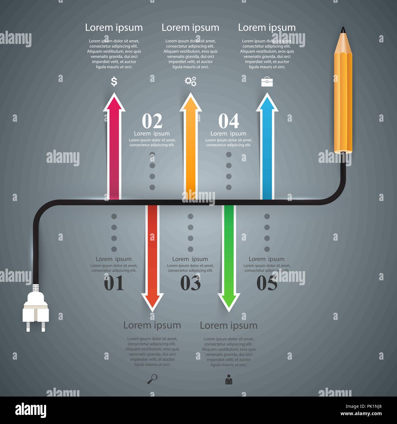 Bleistift, Lampe-Business, Bildung Infografik. Stock Vektor