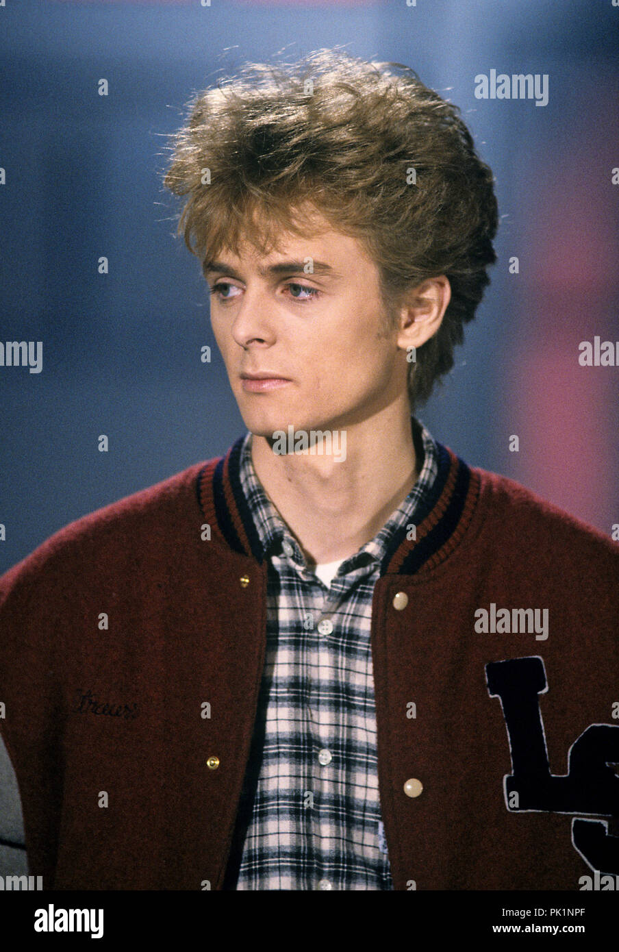 A-ha (Pal Waaktaar-Savoy) am 28.11.1985 in München. | Verwendung weltweit Stockfoto