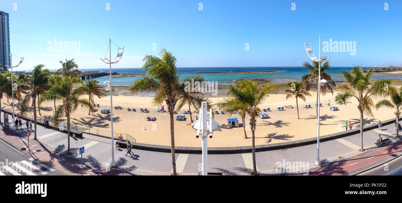 Panorama von Playa del Reducto, Arrecife, Lanzarote, Sapin Stockfoto