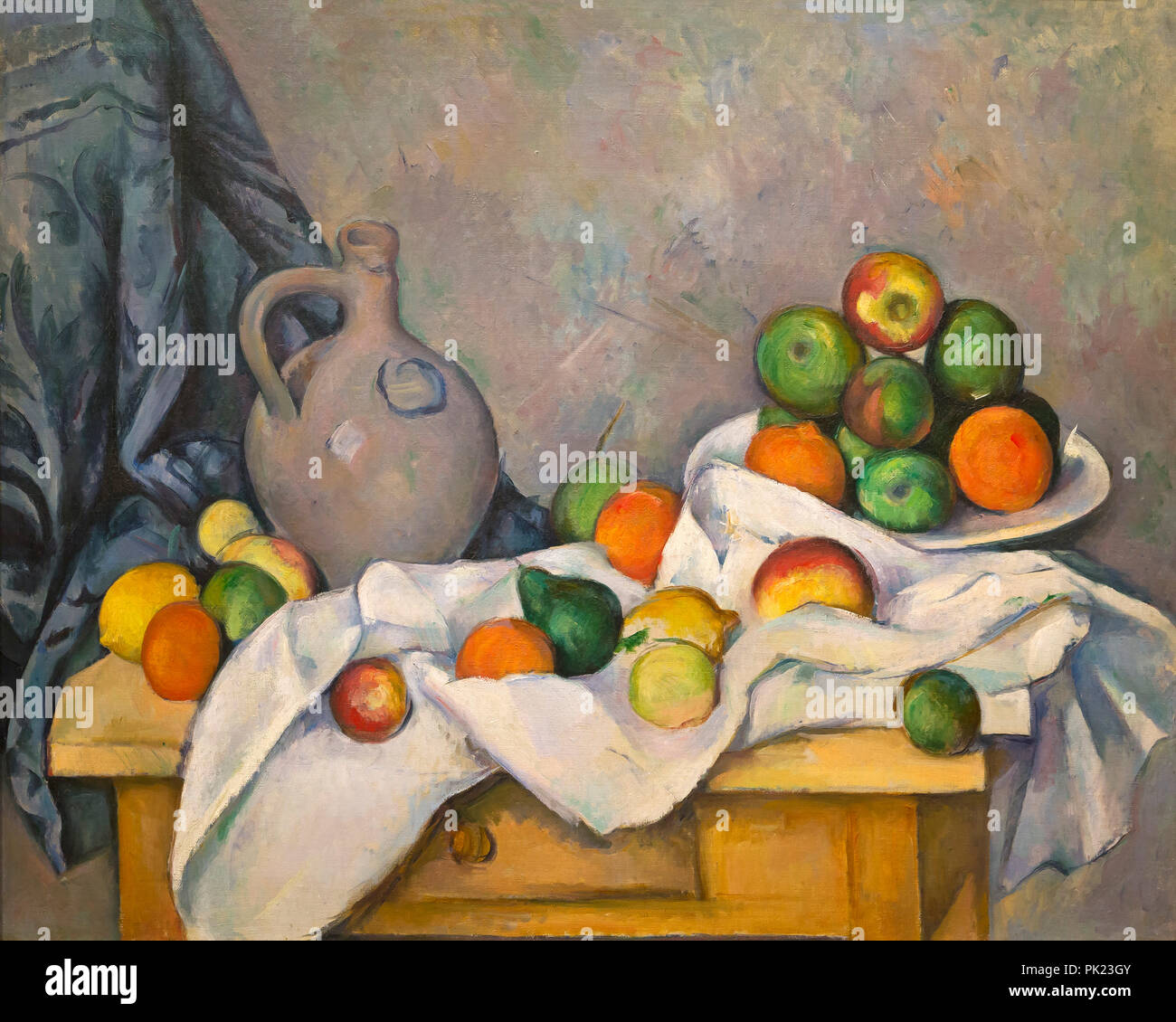 Vorhang, Krug und eine Obstschale, Paul Cezanne, 1893-1894, Kunst Institut von Chicago, Chicago, Illinois, USA, Nordamerika, Stockfoto