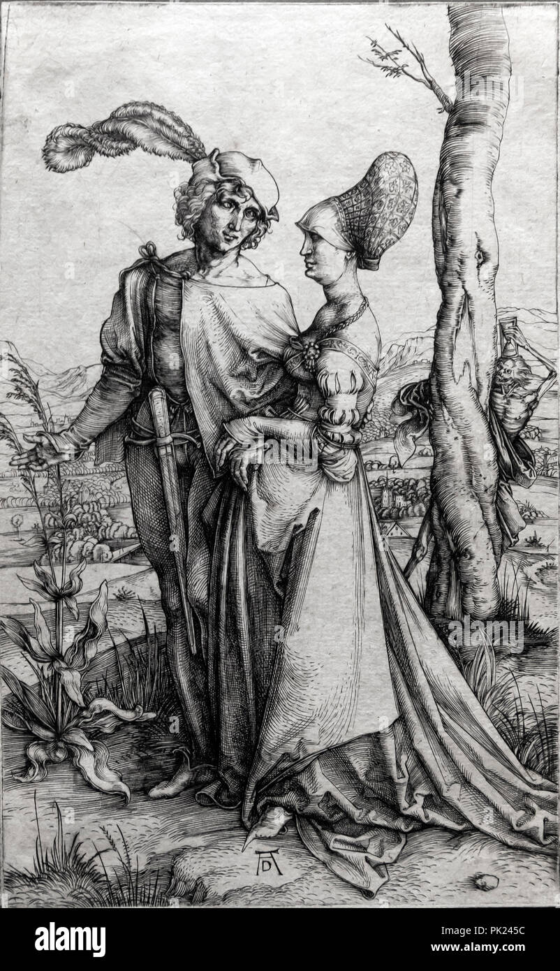 Junges Paar bedroht durch Tod, der Promenade, Albrecht Dürer, circa 1498, Kunst Institut von Chicago, Chicago, Illinois, USA, Nordamerika, Stockfoto