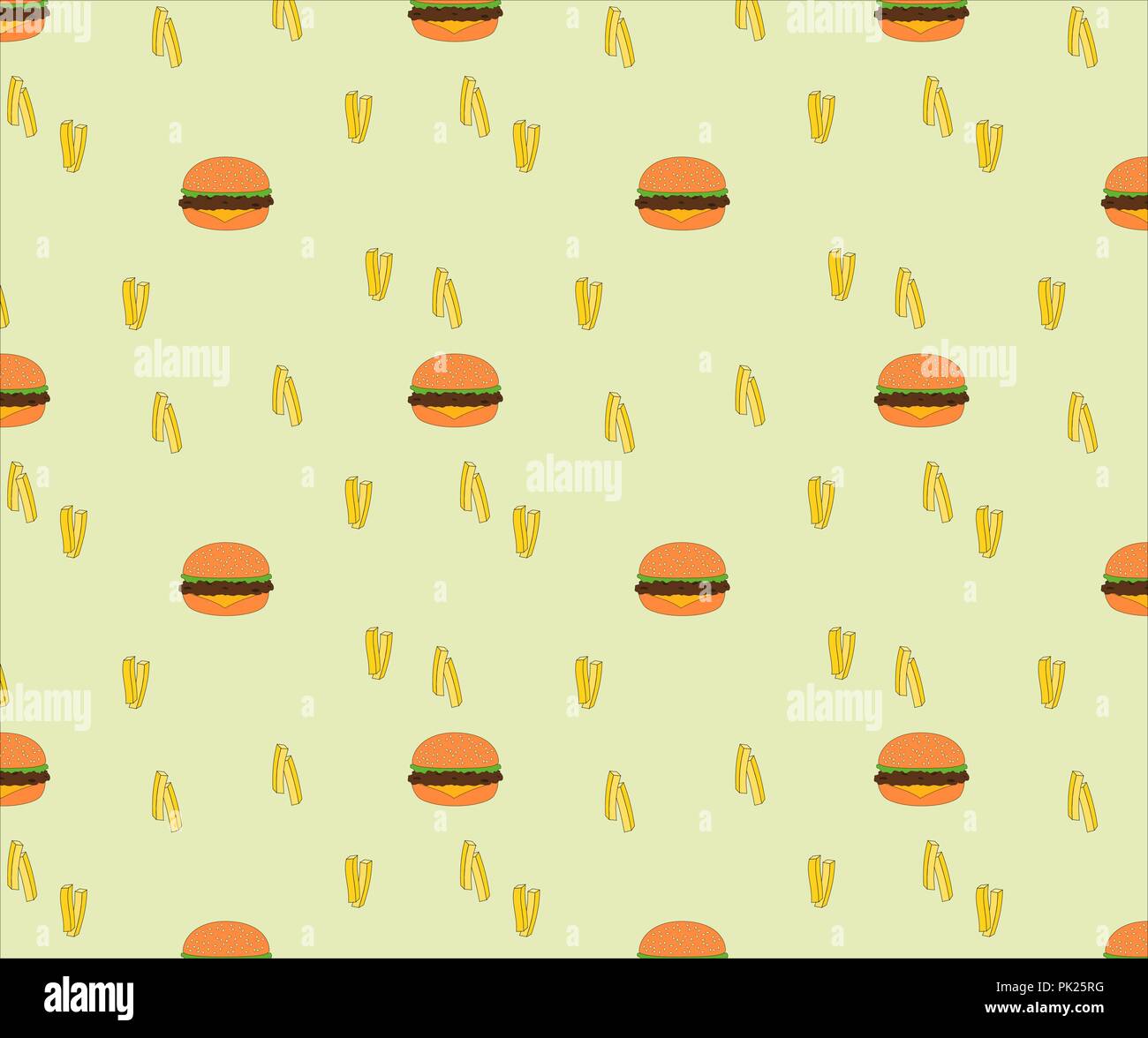 Schöne nahtlose Lecker fast food cheese Burger und Pommes frites Muster Hintergrund Stock Vektor
