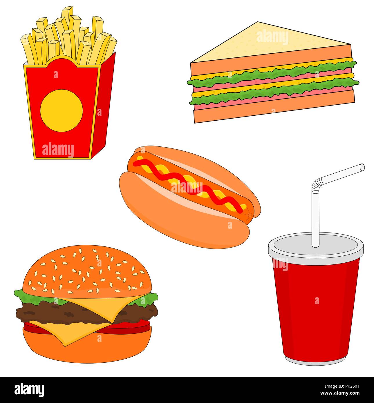 Isolierte lecker fast food Menü Icon Set, Vektor Cartoon Stock Vektor