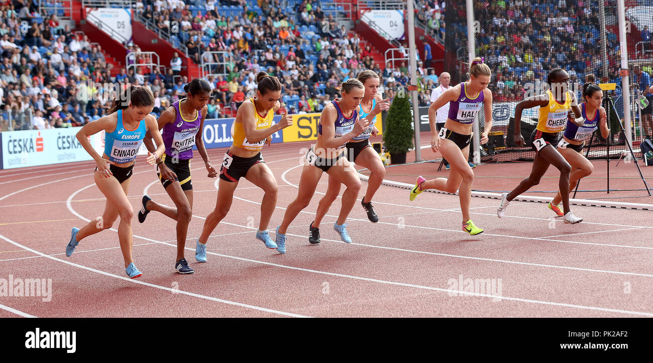 Ostrava, Tschechische Republik. 8. Sep 2018. Ein start Rennen für 1500 Meter der Frauen während der iaaf Continental Cup 2018 in Ostrava in Ostrava, Tschechische Republik, am Samstag, den 8. September 2018. Credit: Petr Sznapka/CTK Photo/Alamy leben Nachrichten Stockfoto