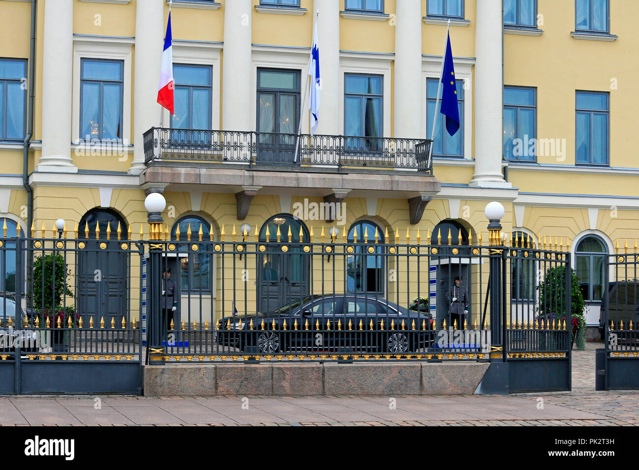 Helsinki, Finnland. August 30, 2018. Blick auf den Präsidentenpalast, Helsinki, Finnland während des Besuchs des französischen Präsidenten Emmanuel Längestrich. Stockfoto