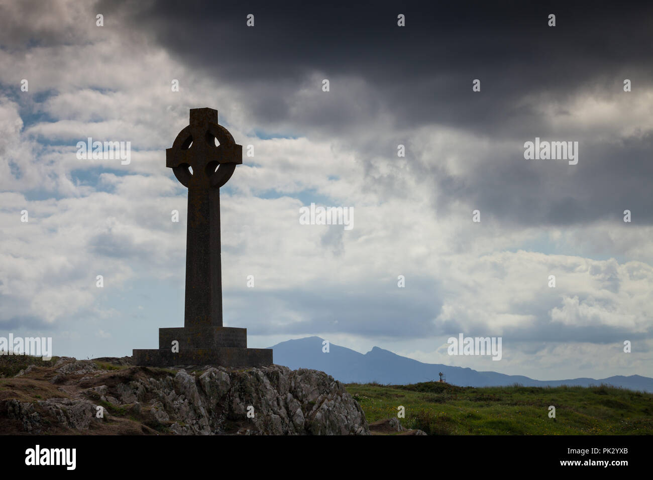 Keltisches Kreuz, Ynys Llanddwyn, Anglesey, Wales UK Stockfoto