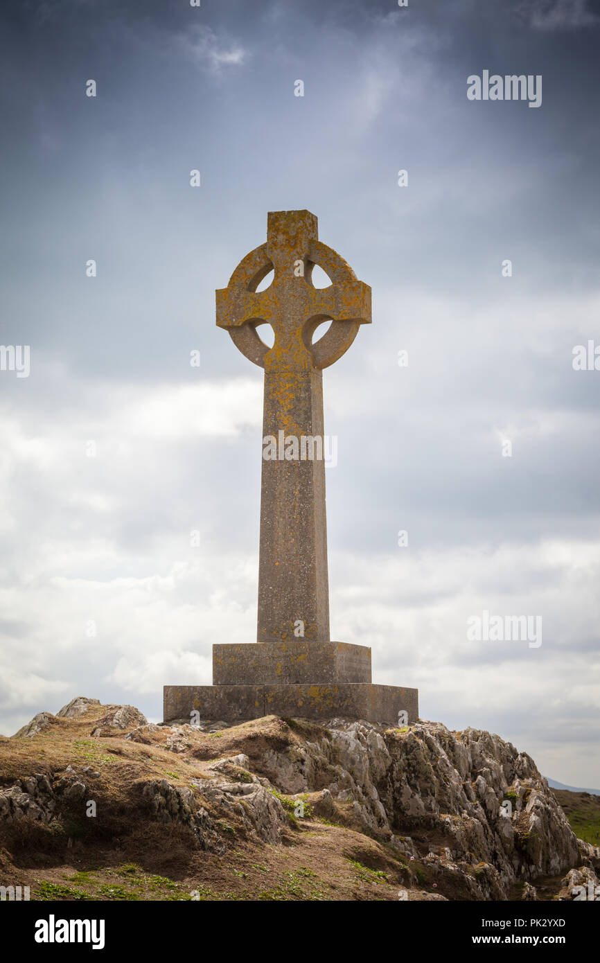 Keltisches Kreuz, Ynys Llanddwyn, Anglesey, Wales UK Stockfoto