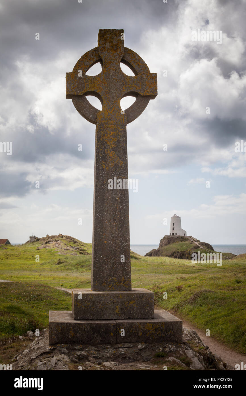 Keltisches Kreuz, Ynys Llanddwyn, Anglesey, Wales UK Stockfoto
