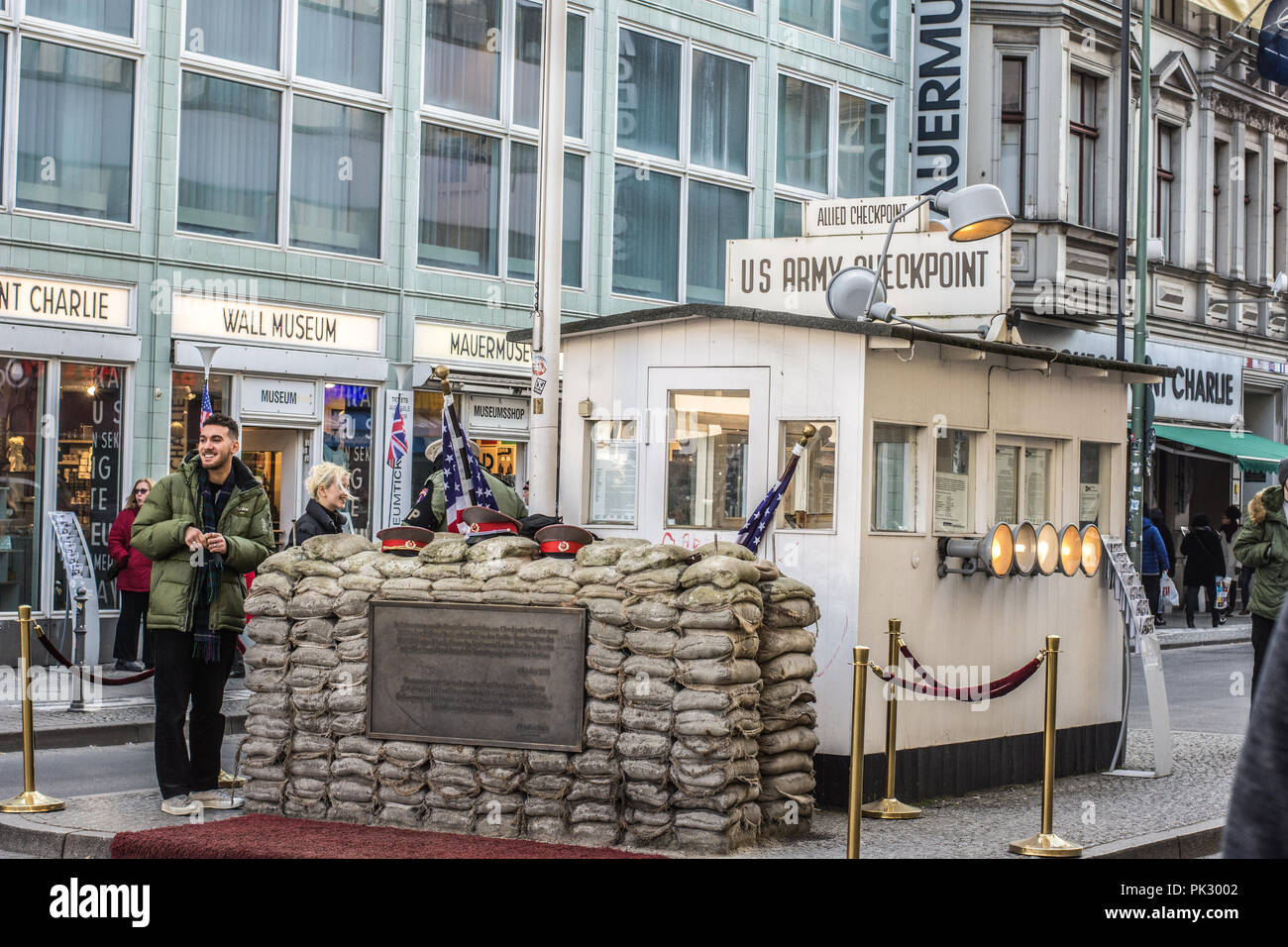 Checkpoint Charlie Berlin, US Army Checkpoint, Berliner Mauer Stockfoto