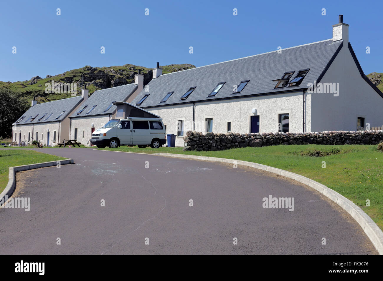 Bezahlbare Wohnungen in 2016 auf der Insel Iona abgeschlossen, den Mangel an der Unterkunft auf der ländlichen Schottischen Inseln zu Adresse Stockfoto