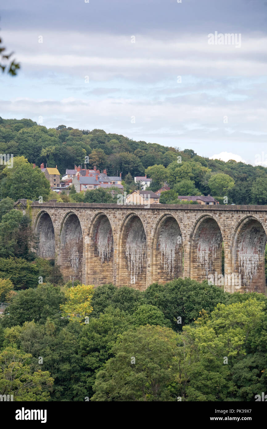 Die cefn Viadukt über dem Chester und Shrewsbury Eisenbahnlinie, die Dee Valley Crossing am Cefn Mawr, Wales, Großbritannien Stockfoto