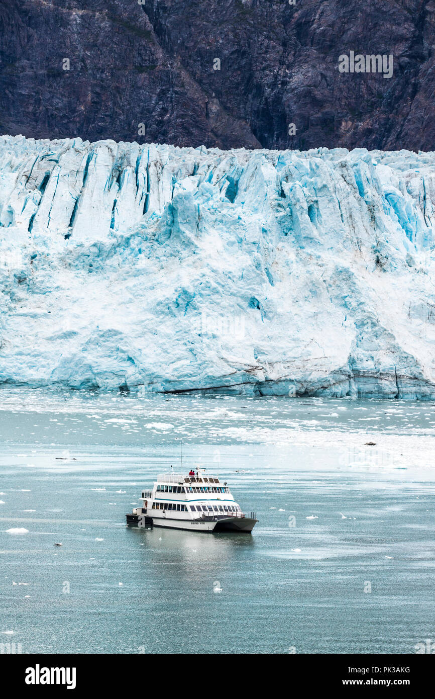 Die tour Boot Baranof Wind geben Touristen eine Nahaufnahme des gebrochenen Gesicht der Margerie Gletscher der Tarr Einlass des Glacier Bay, Alaska, USA Stockfoto