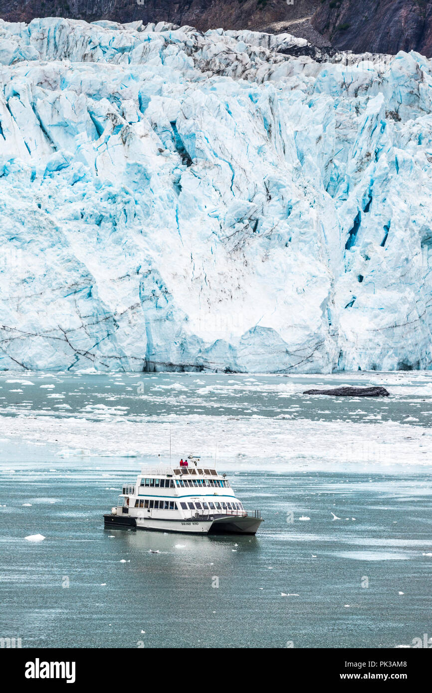 Die tour Boot Baranof Wind geben Touristen eine Nahaufnahme des gebrochenen Gesicht der Margerie Gletscher der Tarr Einlass des Glacier Bay, Alaska, USA Stockfoto