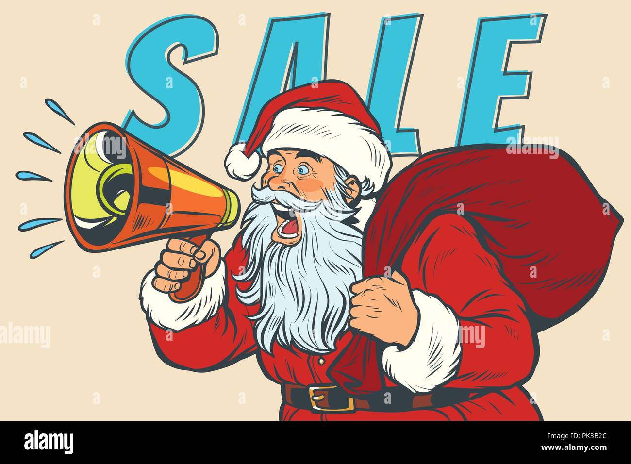 Weihnachten verkaufen Santa Claus mit Megafon Stock Vektor