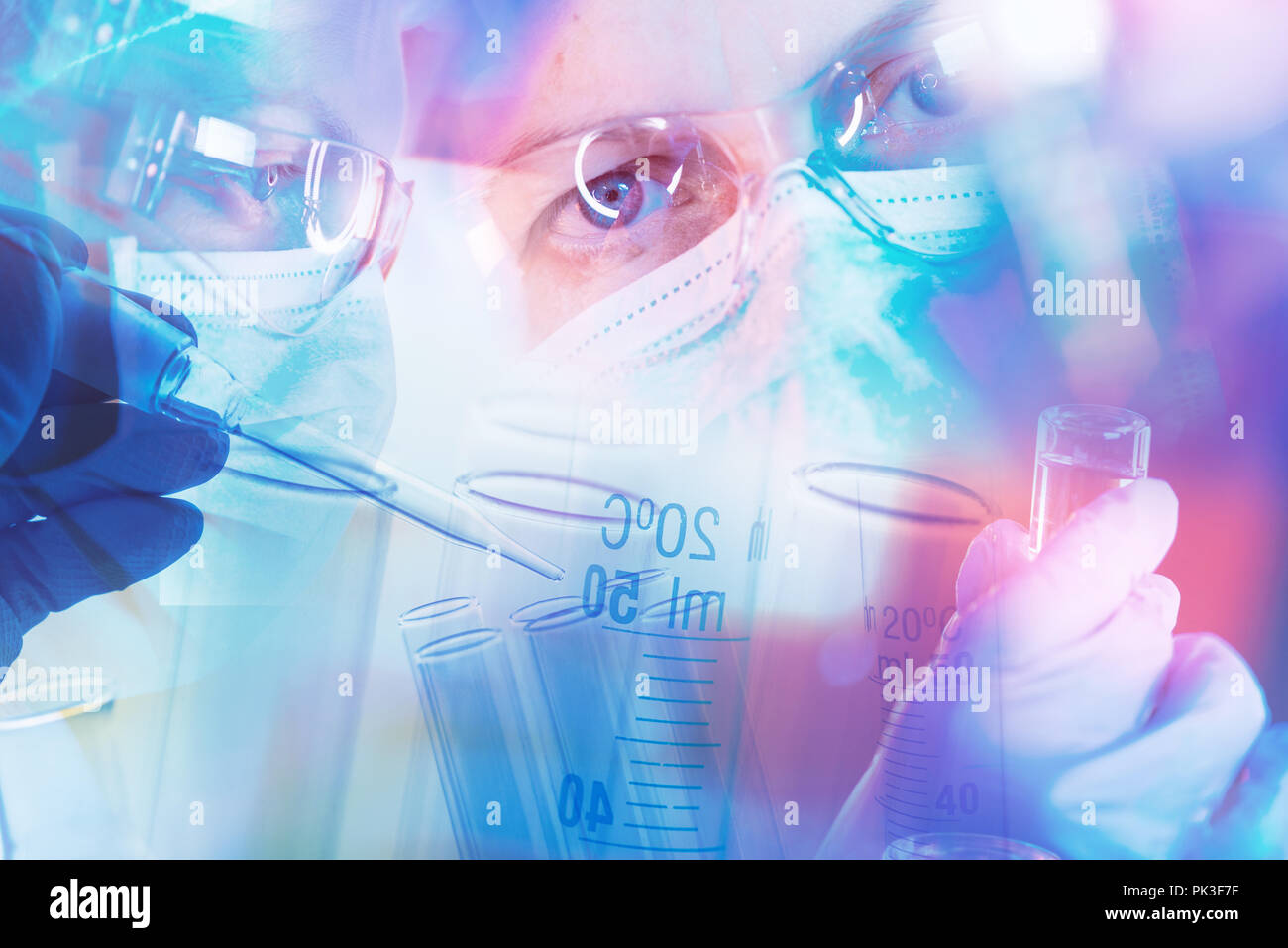 Medizinische Wissenschaftler arbeiten mit Laborglas, konzeptionelle Bild von wissenschaftlichen Geräten für die Recherche in der Medizin und Chemie Stockfoto