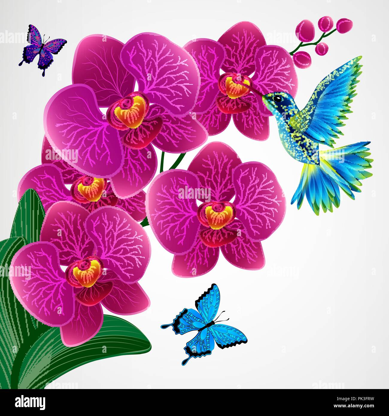 Schöne Orchideen mit Schmetterling  * Elas Fensterbilder