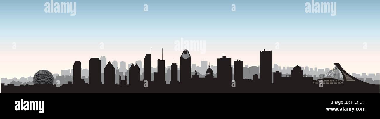 Stadt Montreal, Kanada Skyline. Stadtbild Panoramablick Silhouette mit berühmten Gebäuden. Kanadische Wahrzeichen. Städtebauliche Landschaft. Stock Vektor