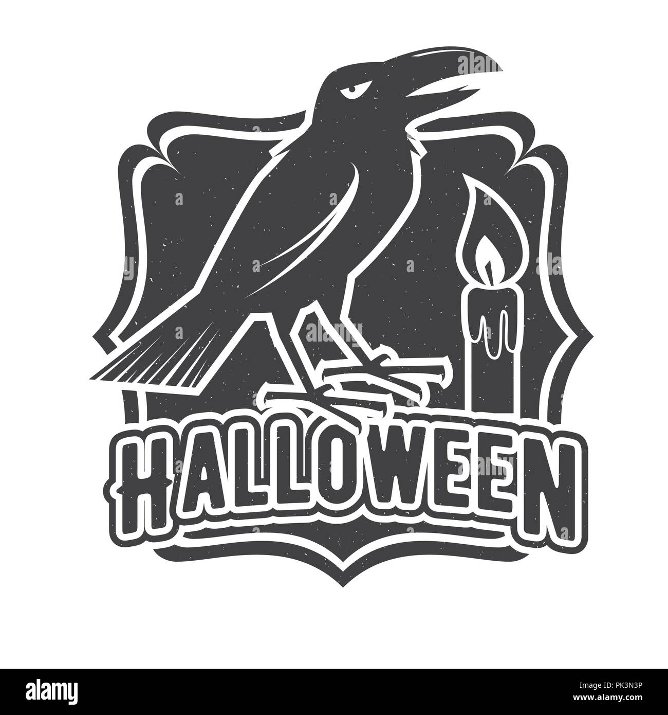 Halloween vintage Abzeichen, Emblem oder Label. Vector Illustration. Für den Druck auf t-shirt, T-Stück, Karte, Einladung, Vorlage. Halloween Crow und Kerze. Stock Vektor