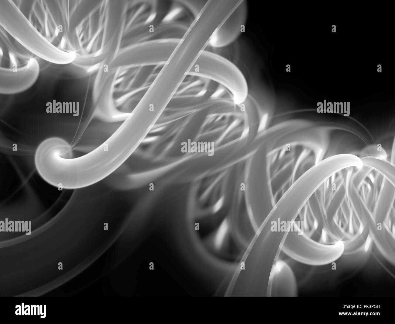 Glühende DNS-Spirale teil Schwarz und Weiß, computer-generierte Zusammenfassung Hintergrund, 3D-Rendering Stockfoto