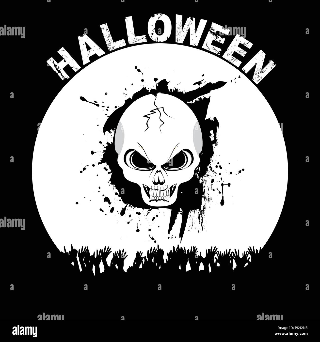 Halloween Silhouette Hintergrund mit Totenkopf jubelnden Hände und Dekorative Text Stock Vektor