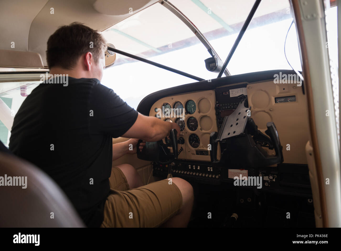 Pilot bereit, das Flugzeug zu starten Stockfoto