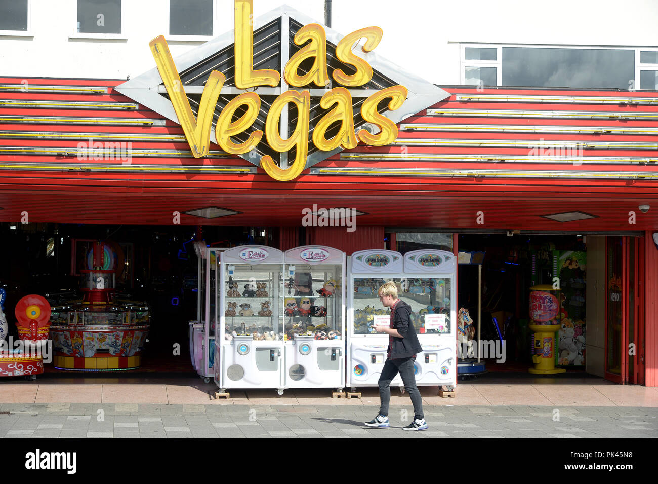 Amusements Arkaden Southend 0 n Meer Meer unter Bedrohung, wenn Regierung Botschaften 1 und 2 p Münzen Stockfoto