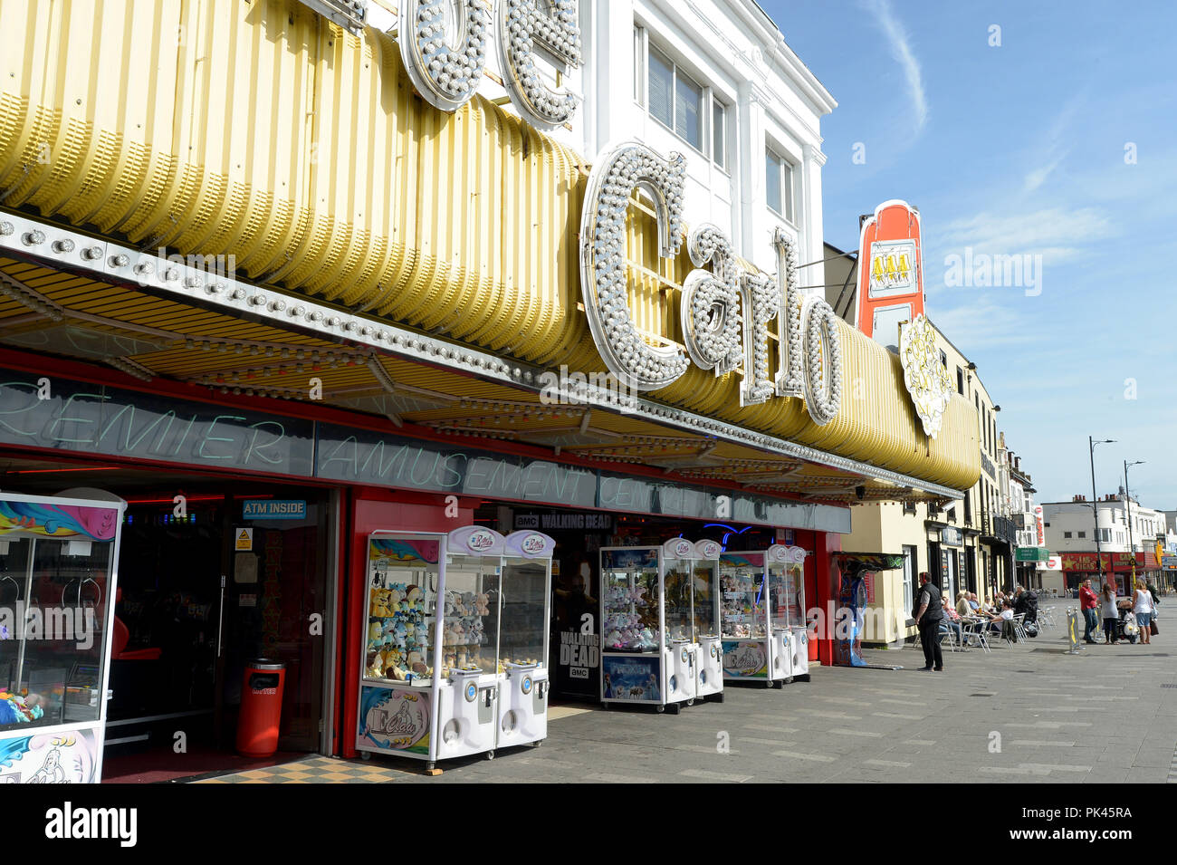 Amusements Arkaden Southend 0 n Meer Meer unter Bedrohung, wenn Regierung Botschaften 1 und 2 p Münzen Stockfoto