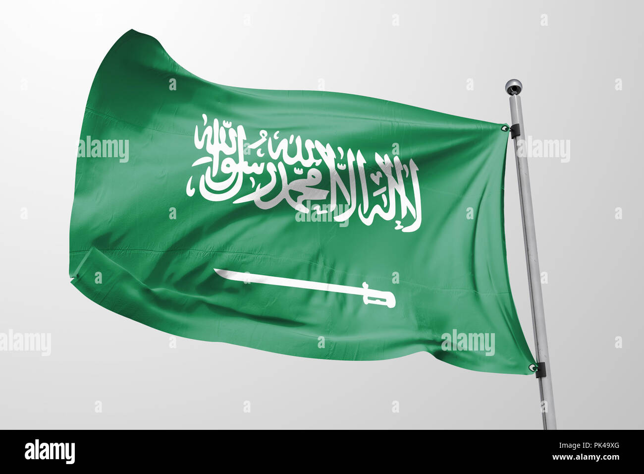 Isolierte Saudi Arabien Fahne winken 3d Realistische Saudi-arabischen Flagge gerendert Stockfoto