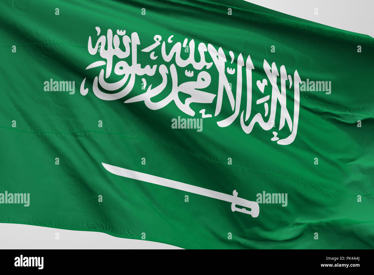 Isolierte Saudi Arabien Fahne winken 3d Realistische Saudi-arabischen Flagge gerendert Stockfoto