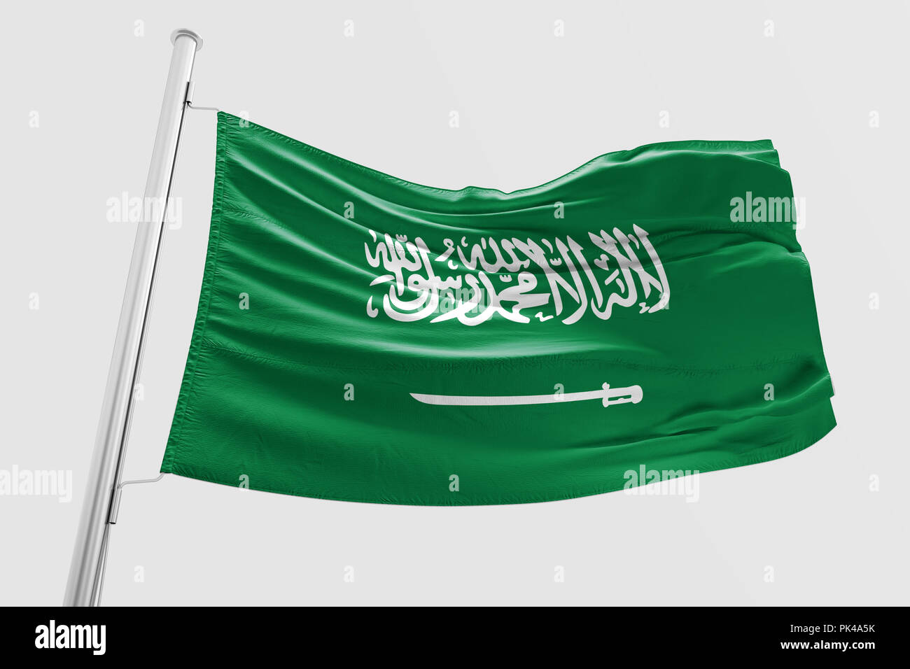 Isolierte Saudi Arabien Fahne winken 3d Realistische Saudi-arabischen Flagge gerendert Stockfoto