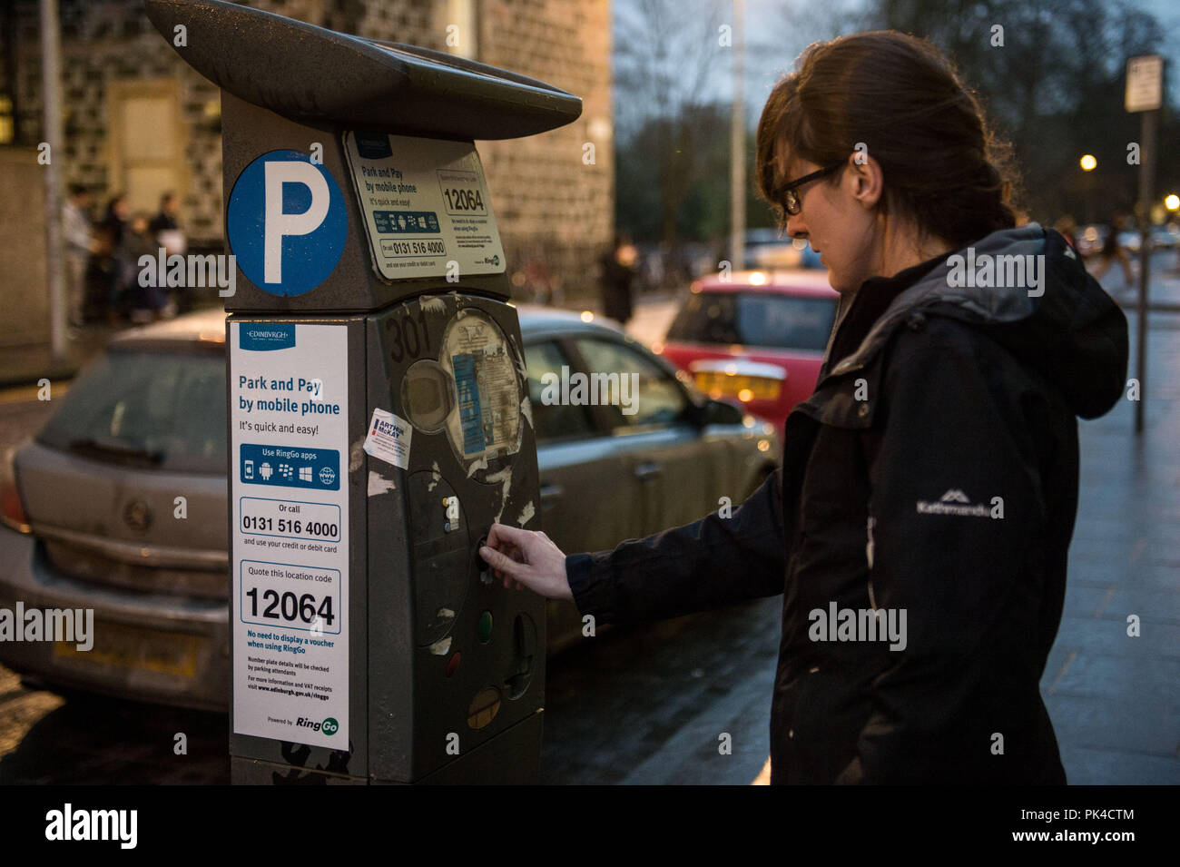 Parken, Parkuhr, Nacht, Stadtzentrum Stockfoto