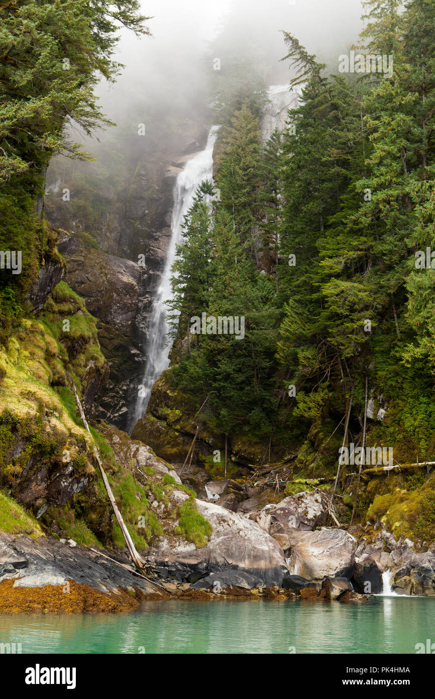 Wasserfall im Knight Inlet Stockfoto