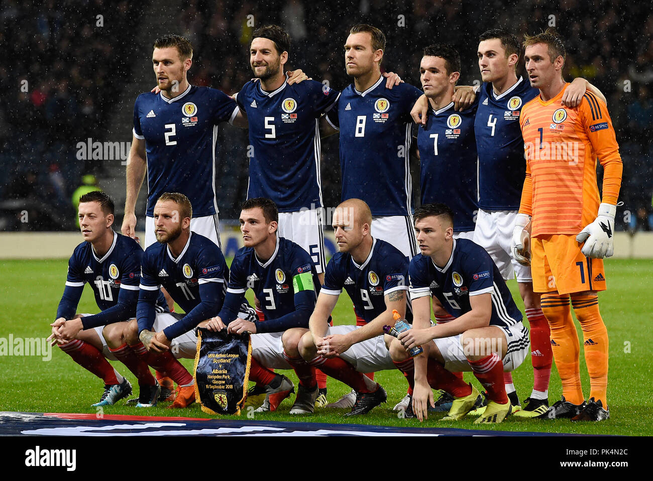 Ein Schottland Mannschaft Gruppenfoto während der UEFA Nationen Liga, Liga C Gruppe 1 Spiel im Hampden Park, Glasgow. Stockfoto