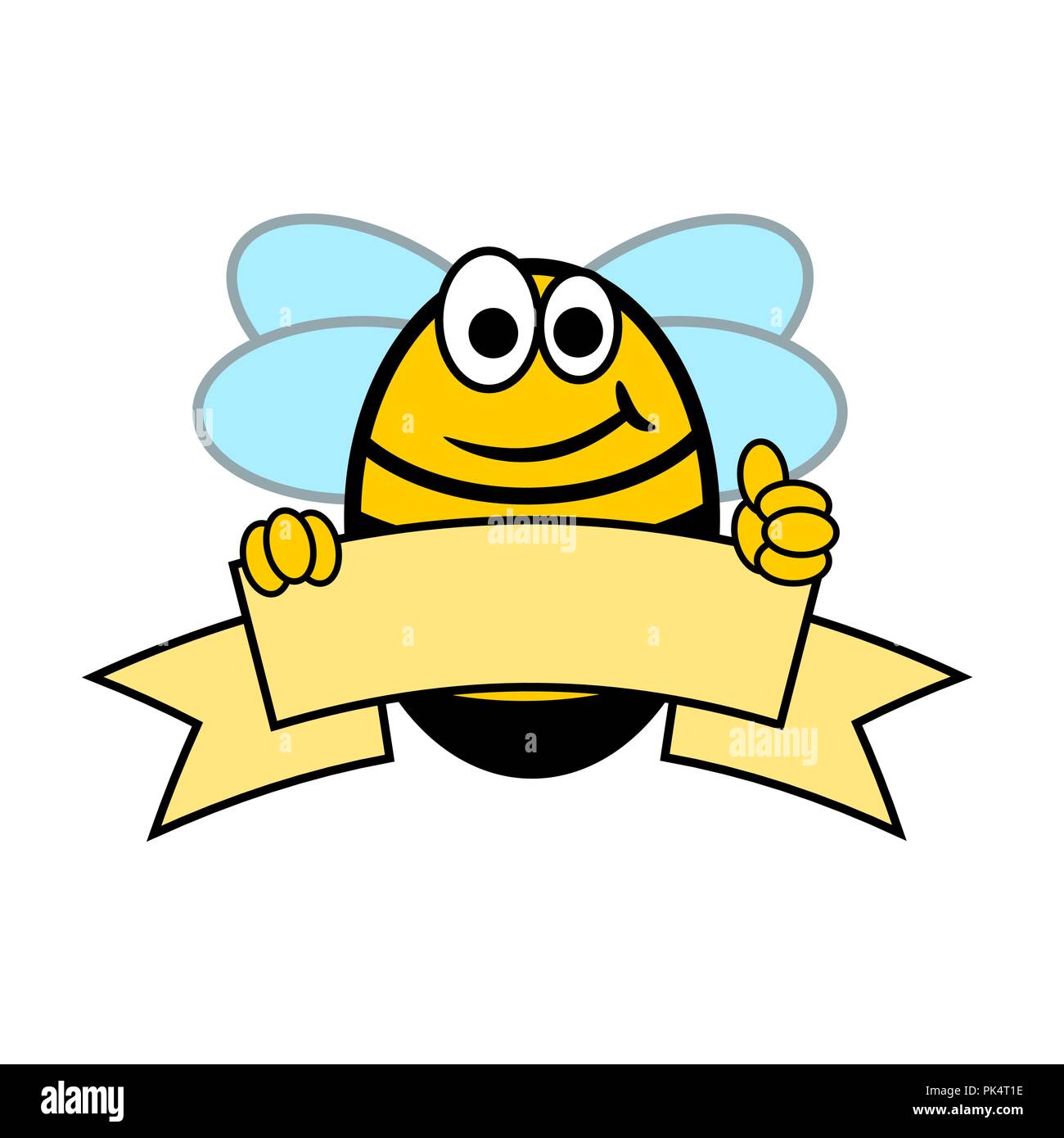 Fröhliche cartoon Bee mit einem Banner und Daumen hoch, Vector Illustration Stock Vektor