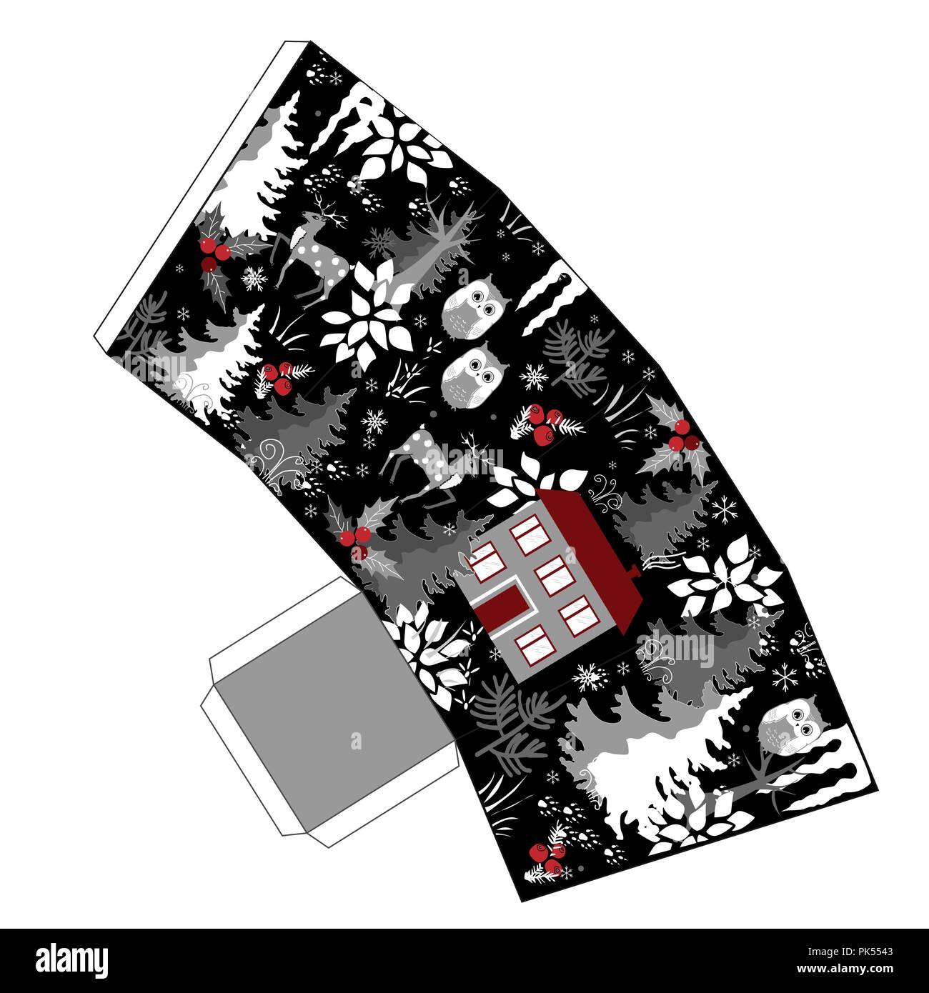 Super Winter Weihnachten popcorn Box doodle Winter Forest Stil. Dafür, Geschenkbox. Einfach ausdrucken, ausschneiden und zusammenkleben. Vektor Stock Vektor