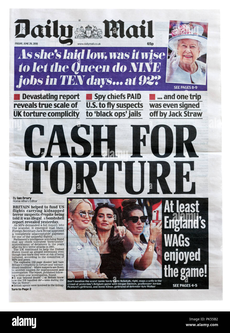 Titelseite der Daily Mail mit der Schlagzeile Bargeld für Folter, skizziert der Britischen Komplizenschaft bei der außerordentlichen Überstellungen von Terrorverdächtigen in die USA Stockfoto