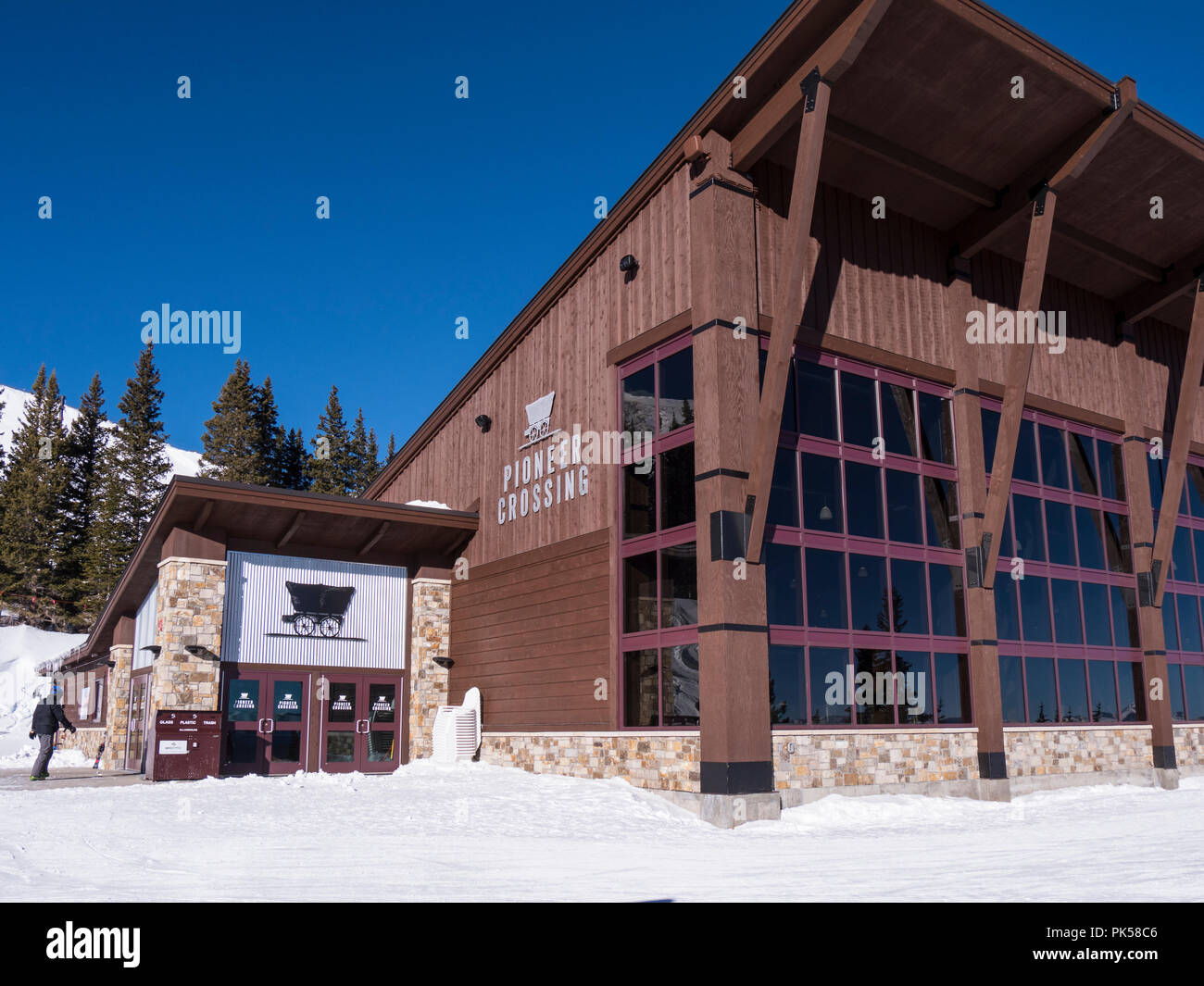 Pioneer Crossing tag Lodge und Restaurant auf der Spitze Spitze 7, Breckenridge Ski Resort, Breckenridge, Colorado. Stockfoto