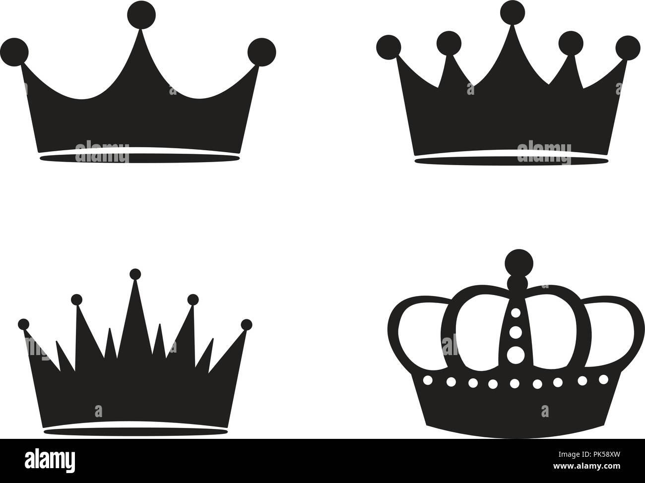 Abbildung: Black Crown Silhouetten auf weißem Hintergrund Stock Vektor