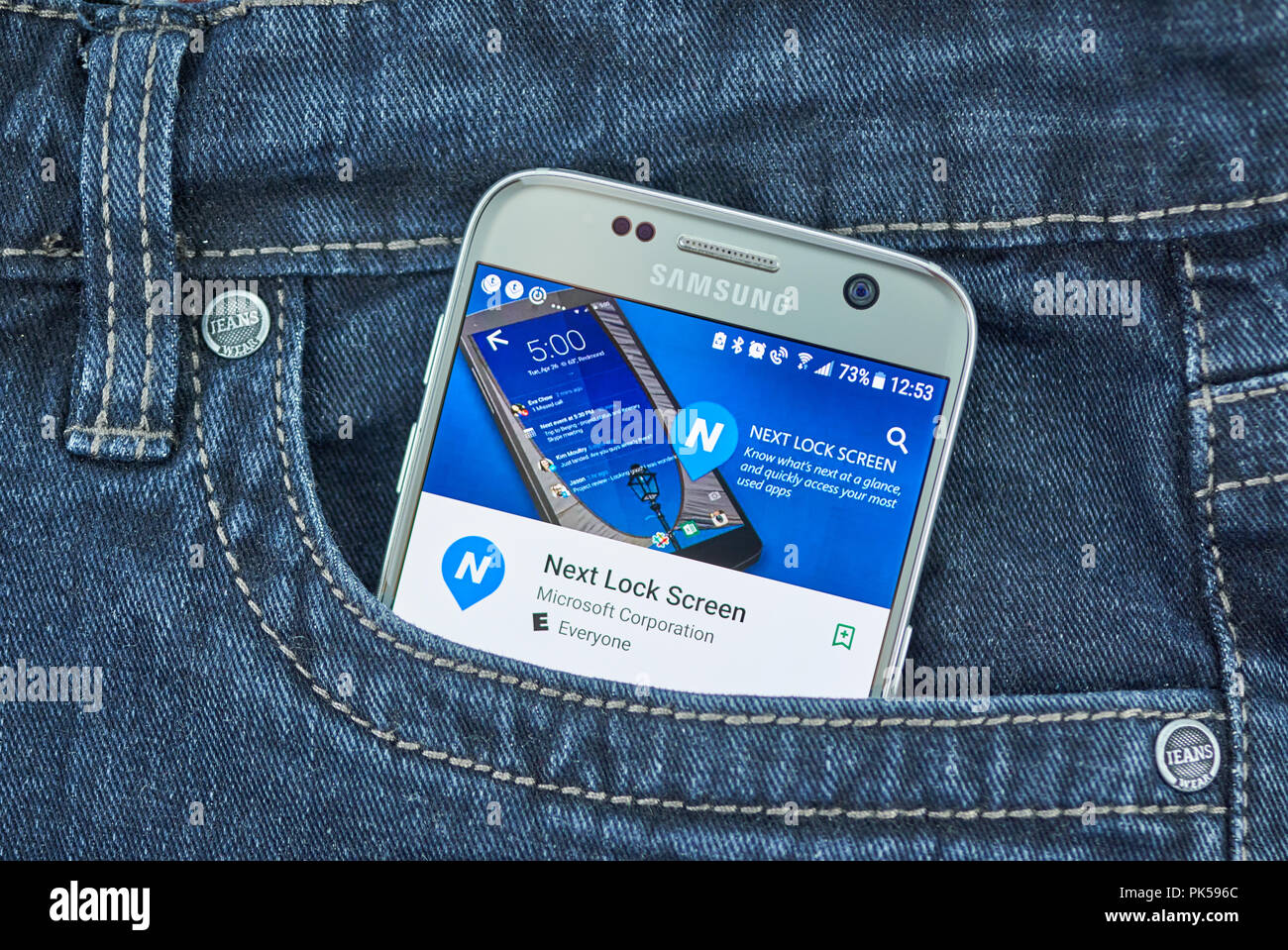 MONTREAL, KANADA - 8 September, 2018: Microsoft nächste Bildschirm sperren Android Anwendung. Im nächsten Bildschirm sperren ist die ultimative Bildschirm sperren für Beschäftigte Beruf Stockfoto
