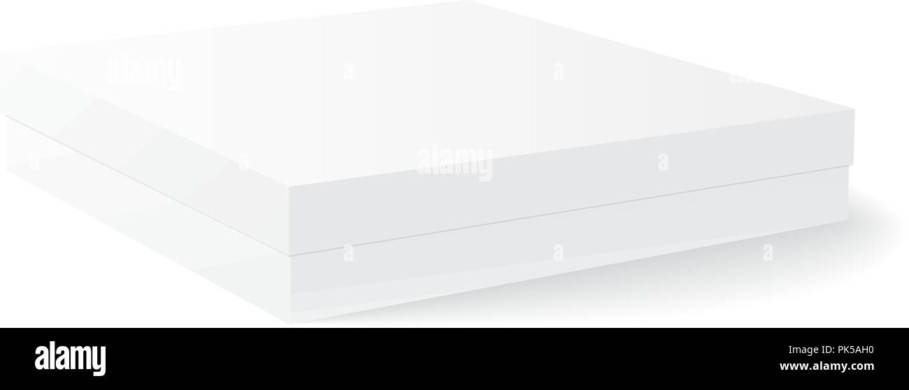 Schließen flache weiße rechteckige Box, Pizza Box, mit Schatten auf weißem Hintergrund Stock Vektor