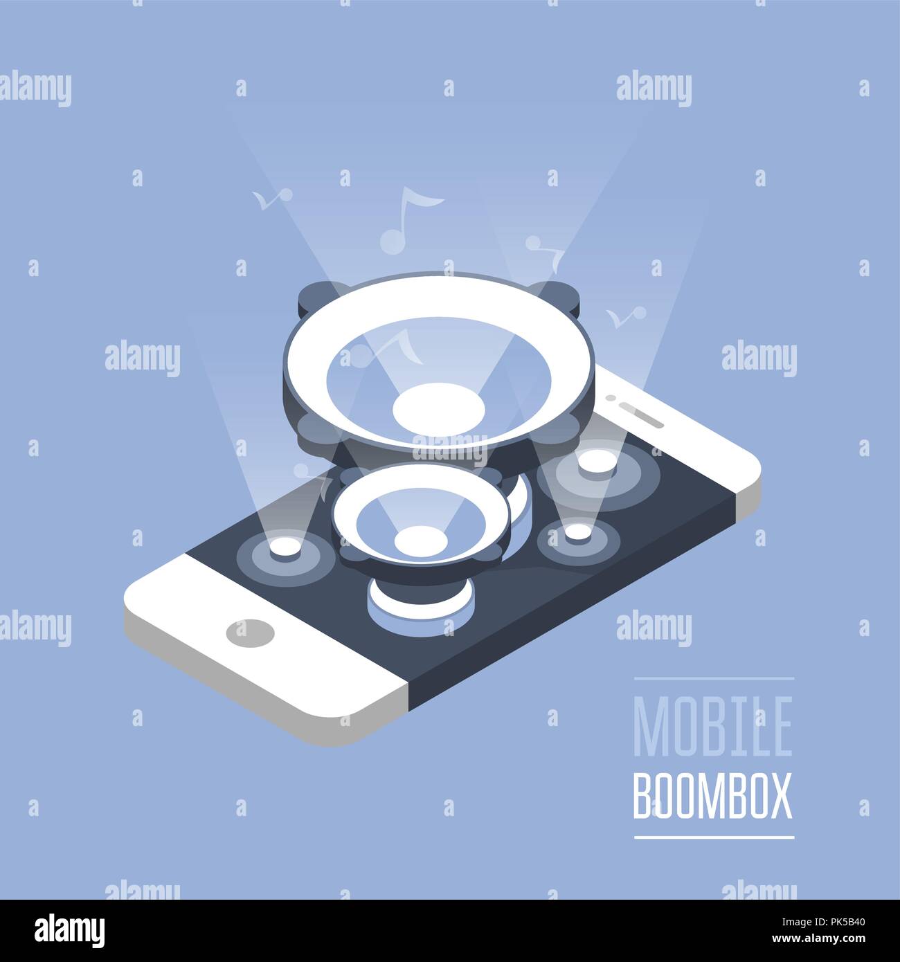 Mit Lautsprechern - isometrische Telefon, laute Musik Konzept Smartphone Stock Vektor