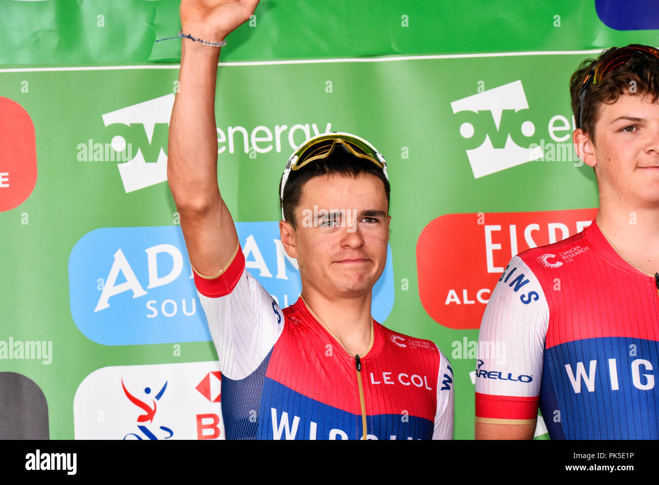 Tom Pidcock von Team Wiggens am OVO Energy Tour von Großbritannien Radrennen, Stadium 8, London, UK Stockfoto