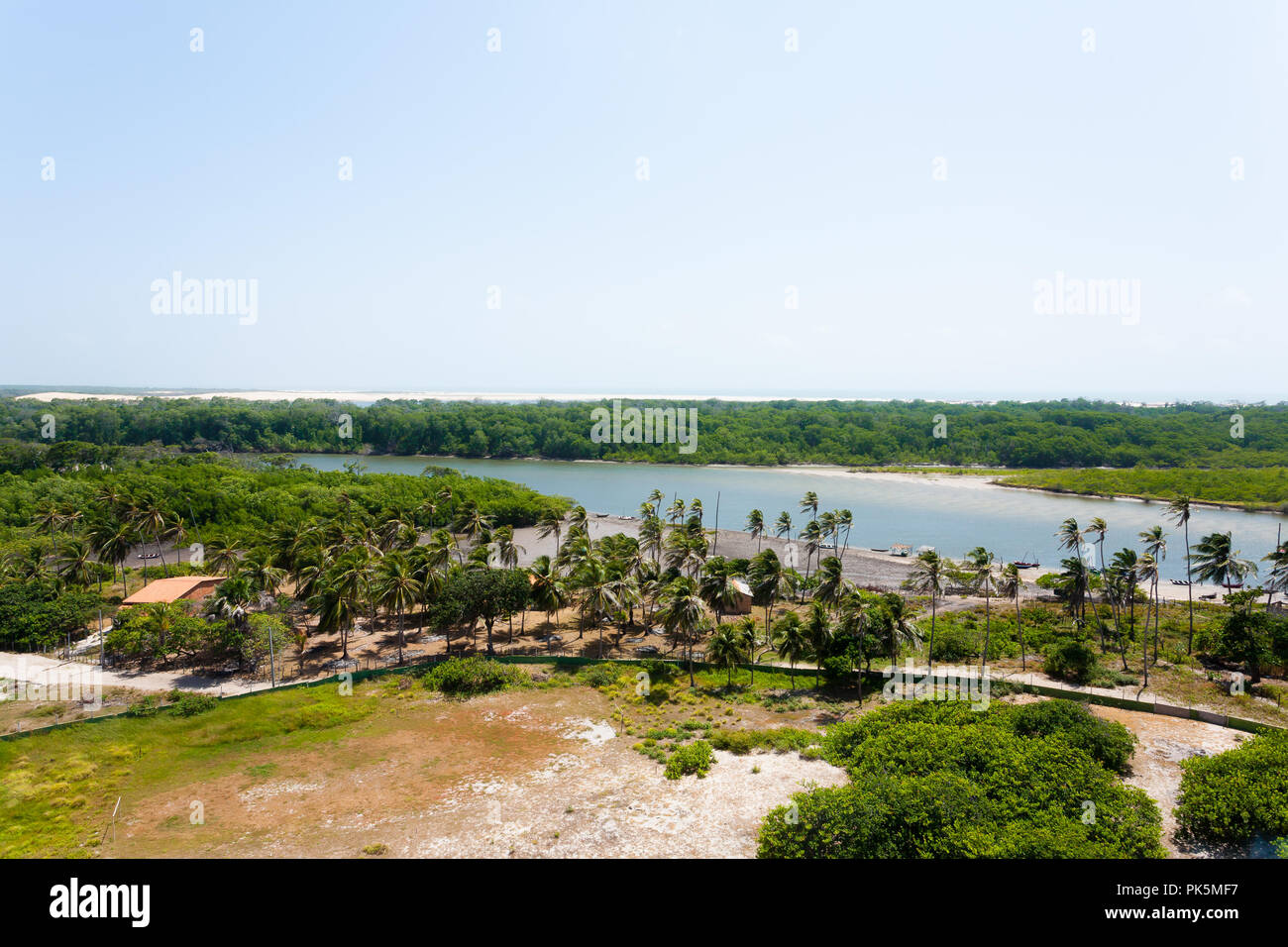 Preguica Fluss von oben gesehen, in der Nähe von Lagunen, Lencois Maranhenses, Maranhao, Brasilien Stockfoto