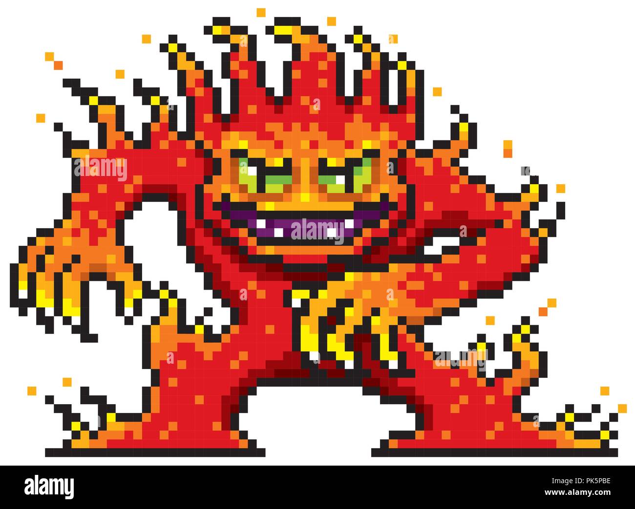 Vector Illustration von Cartoon Fire Monster-Pixel-Design Stock Vektor