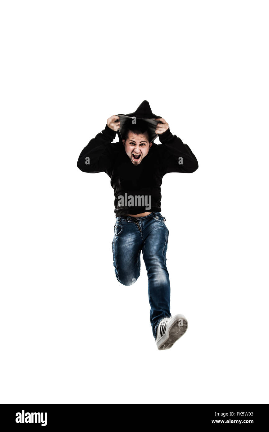 Energetische und charismatischer Kerl rapper Tänzen break dance. Stockfoto