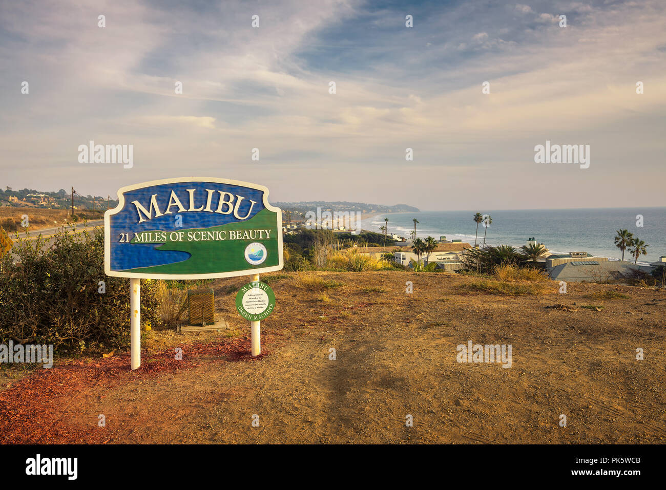 Malibu Road Sign in der Nähe von Los Angeles, Kalifornien Stockfoto