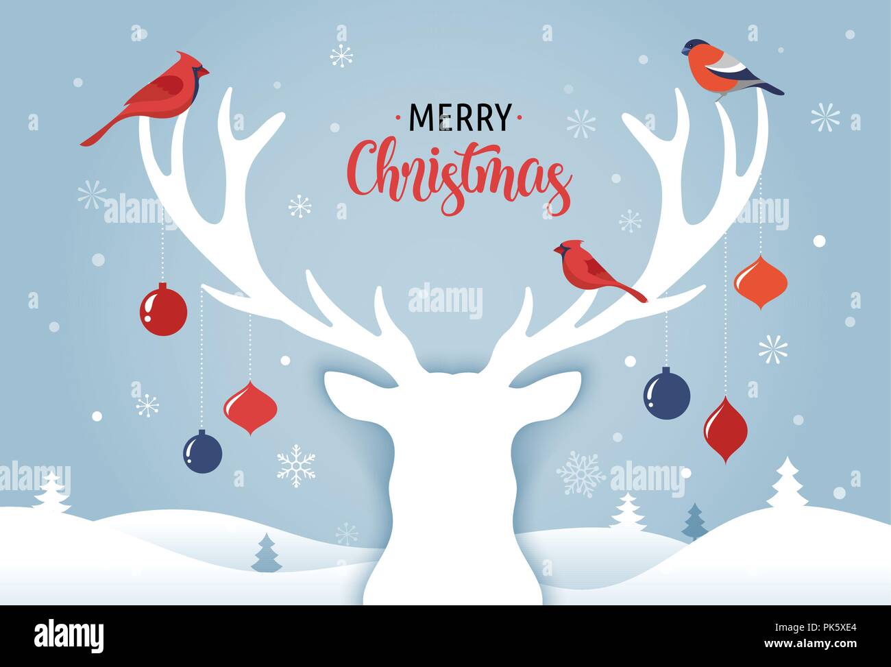 Frohe Weihnachten Banner Xmas Vorlage Hintergrund Mit Rehen Silhouette Weihnachten Dekoration Und Vogel Stock Vektorgrafik Alamy