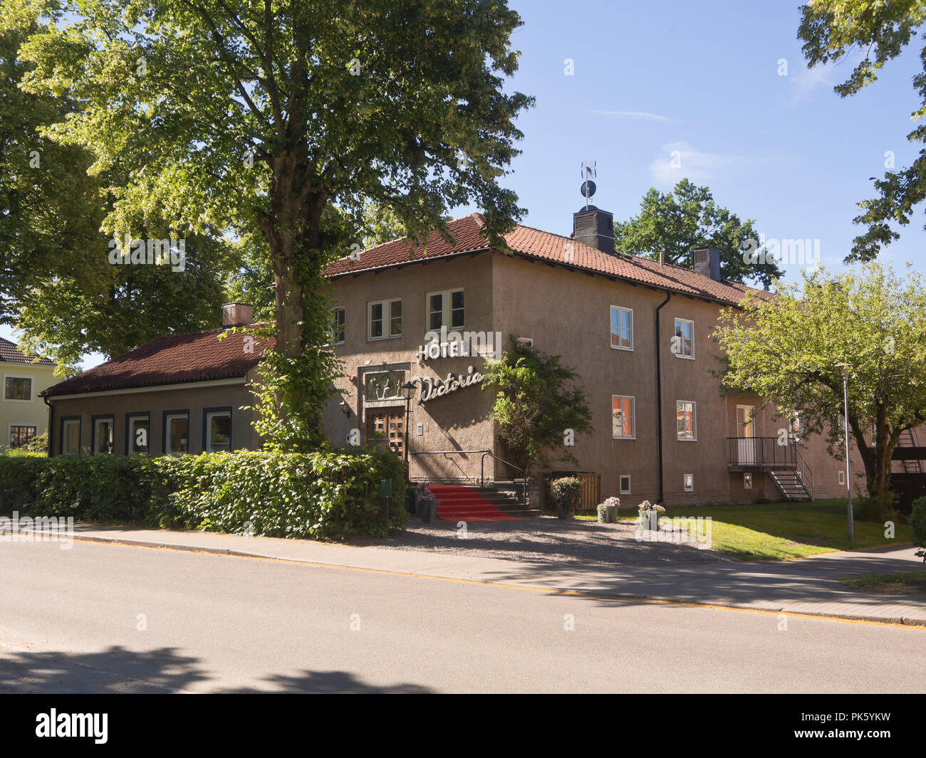 Hotel Victoria, komfortable Unterkunft in Dingle, eine malerische Stadt am Ufer des Vänern der größte See in Schweden Stockfoto